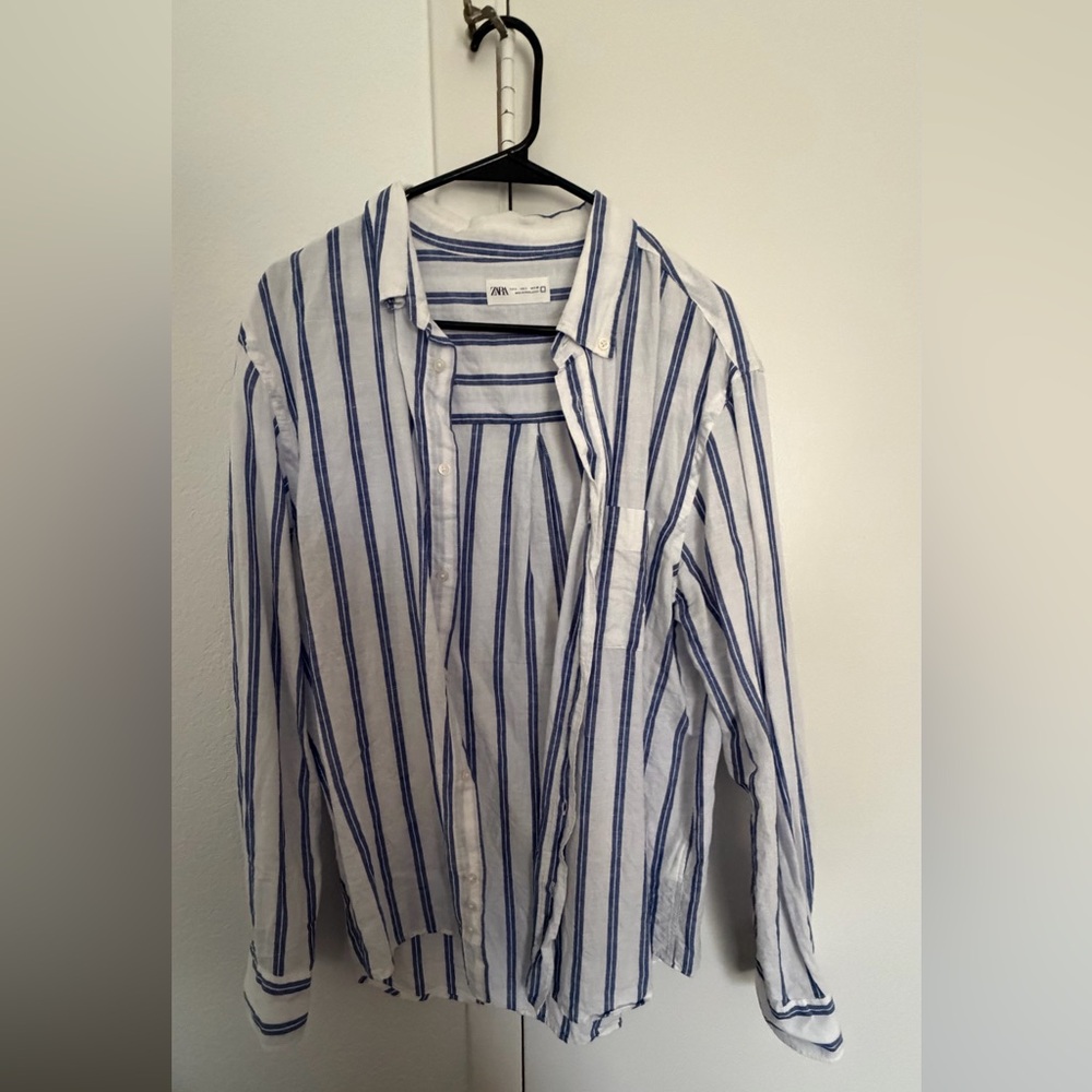 Zara Men Linen Cotton Blend Vacation Shirt Button Up Large